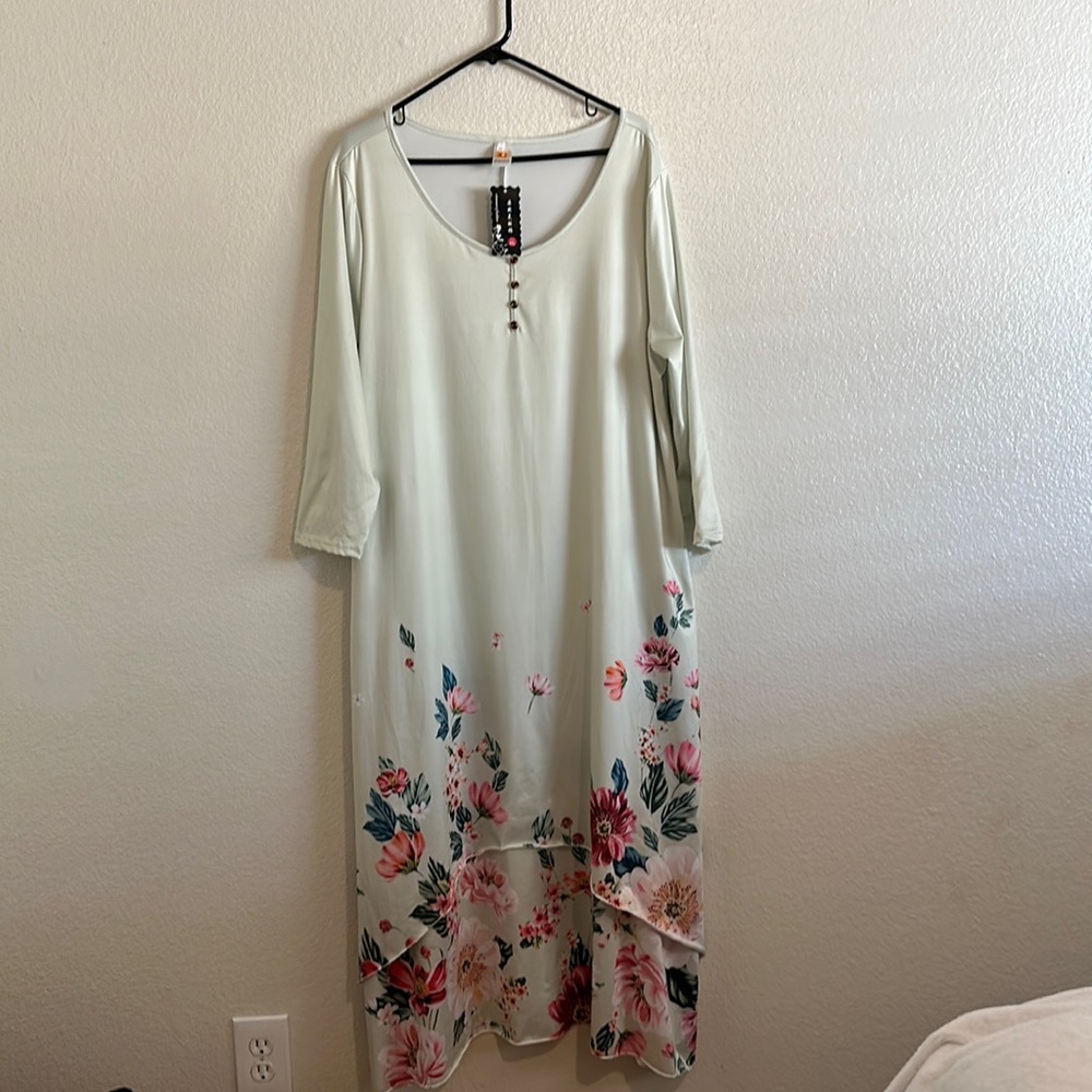 Elegant Long Dress Long Sleeve Half Open Placket Irregular Hem Loose Dress
